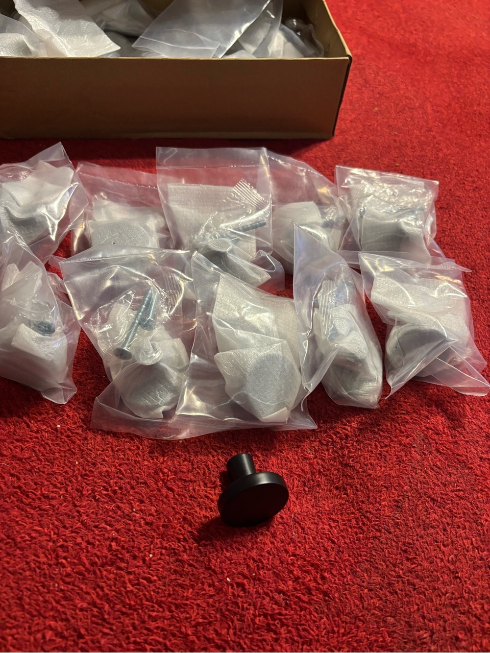 Matte black Lot of 10- Cabinet Knobs . A little over 1” in diameter. New
